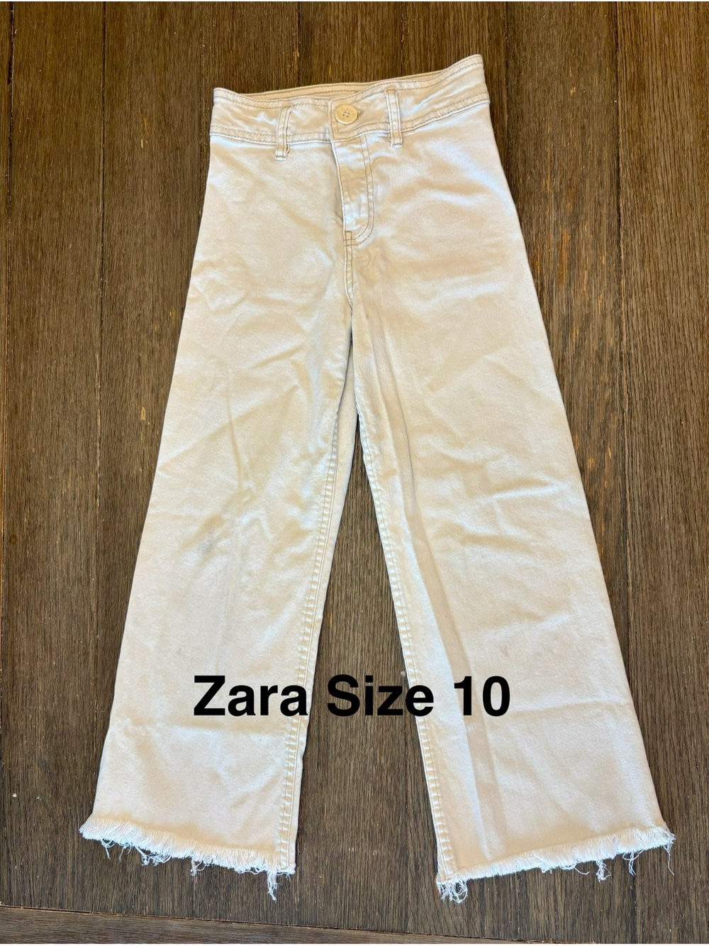 Zara Cream Wide-Leg Jeans with Frayed Hem